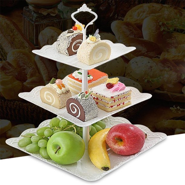 3 Tier Cake Stand Square Fruit Plate Plastic Mini Cupcake Stand and