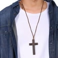 thumbnail image 3 of 90cm Brown/Black Wood Cross 48mm*84mm Pendants Men's Handmade Gift Rope Necklace, 3 of 9