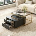 thumbnail image 2 of Modern 2 Pieces Black Square Nesting Coffee Table with Drawers & Electroplated gold legs in 27.6'', 2 of 9