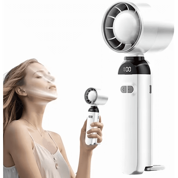 Handheld Turbo Fan, 5-Speed Portable Mini Fan with LED Display, Foldable USB Rechargeable Quiet Blower for Travel Camping Vacation