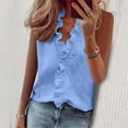 thumbnail image 2 of Womens Tops Blouse Summer Ruffle V-Neck Sleeveless Solid Print Dressy T-Shirt Top Casual Shirts, 2 of 7