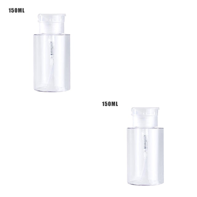 heritaly Push Down Empty Pump Dispenser Nail Polish Remover Refillable Storage Container Cosmetic Removal Plastic Press Bottle Transparent 150ml 2Set