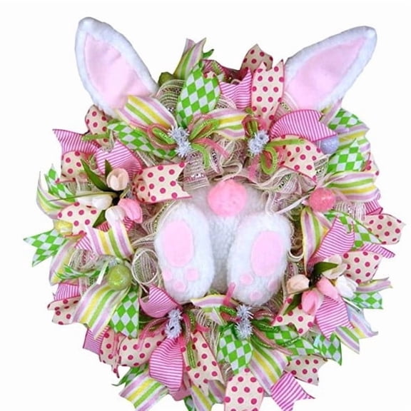 FYHALE Easter Bunny Butt Wreath for Front Door, Funny Bunny Bottom with Ears Spring Floral Wreath, Festive Easter Door Hanging Decoration for Wall Mantel Indoor Outdoor Decor