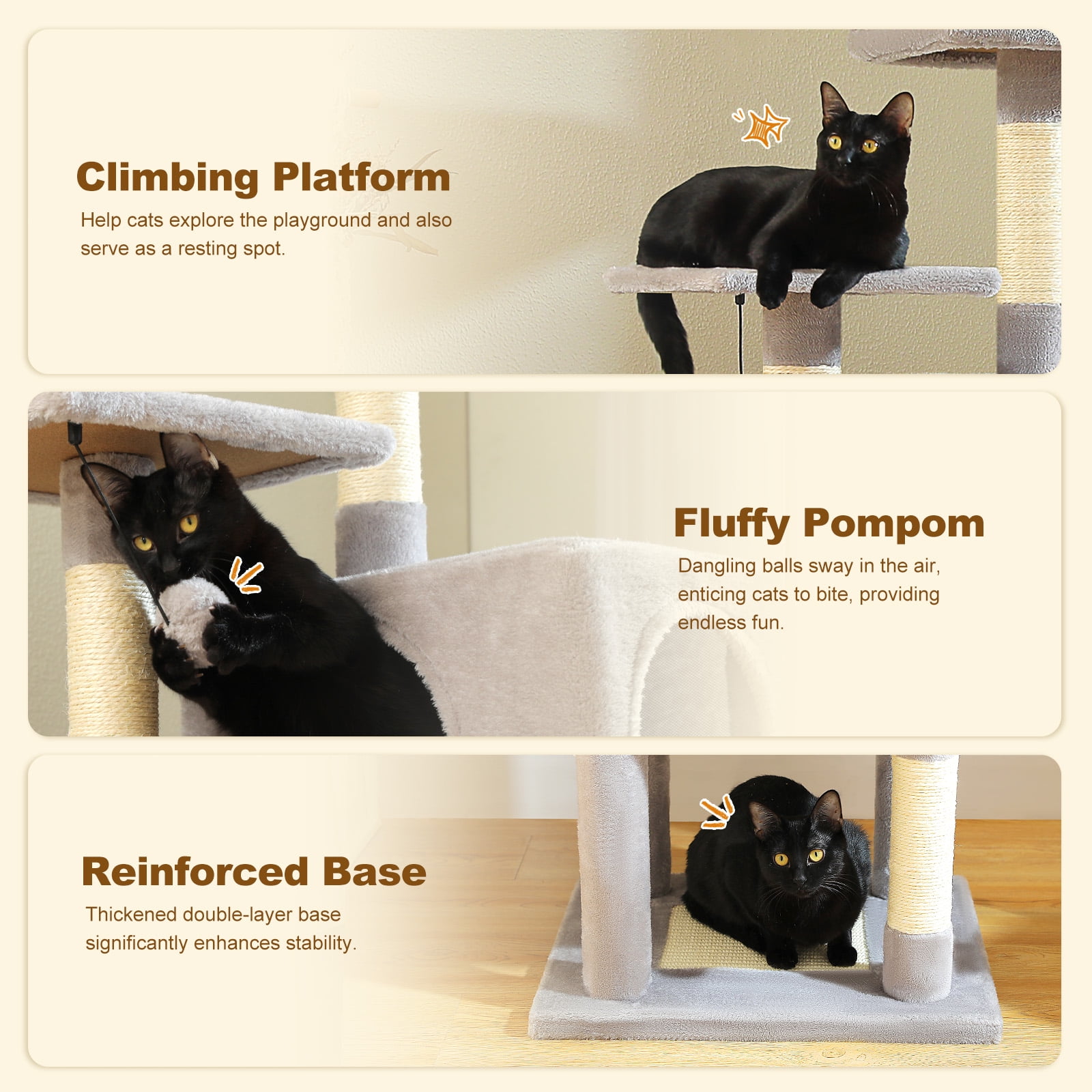 Kadyn 62" Modern Cat Tree Tower for Indoor Cats with Scratching Posts, Cozy Cat Condo and Top Perch, Dangling Ball for Small Medium, Gray