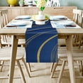 thumbnail image 2 of Table Runner Dresser Scarves 72 Inch Long, Royal Blue Stripes Gold Inlay Linen Dining Table Runners Liquid Abstract Ripple Curve Tabletop Scarf for Wedding Holiday Party Kitchen, 2 of 7