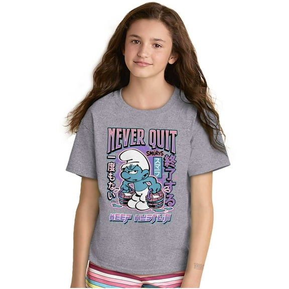 Smurfs Kanji Never Quit Keep Hustlin Crewneck T Shirts Boy Girl Teen Brisco Brands L