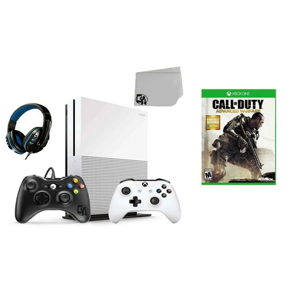 Pre-Owned Microsoft Xbox One S 500GB Gaming Console White 2 Controller Included with Call of Duty- Advanced Warfare BOLT AXTION Bundle ( )