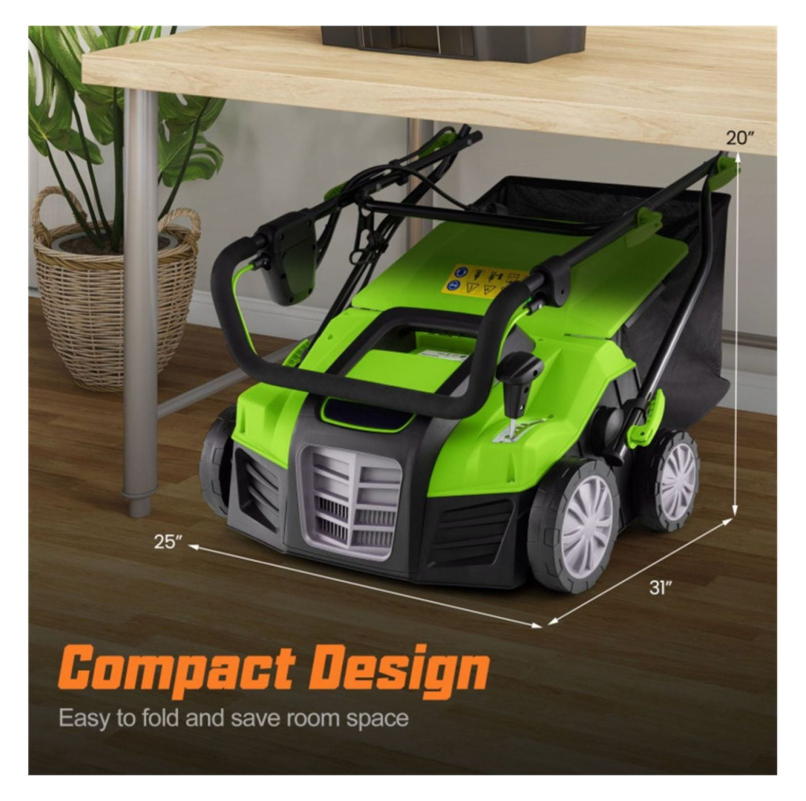 Electric Lawn Dethatcher, 16-Inch Corded Scarifier, 2-in-1 Adjustable Dethatcher with Grass Bag for Lawn Care - Green