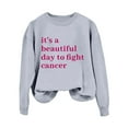 thumbnail image 3 of 2024 Autumn And Winter Cancer Text Print Women's Hoodless Sweatshirt Baggy Top High Low Tops Women Graphic Hoodie Women Pullover Front Top Crop Top with Hood Full Christmas Sweatshirts Women Athletic, 3 of 4