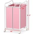 thumbnail image 2 of Simple Houseware 2-Bag Heavy Duty Rolling Laundry Sorter Cart White/Pink - 2 Section Removable Bags And Lockable Wheels For Laundry Room Organization, 2 of 4