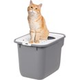 thumbnail image 1 of TEMOGU-Rectangular Cat Litter Box with Catching Lid - Medium - Top Entry Stylish Enclosed Kitty Dog Proof Box, Litiere Pour Chat Bac - Gray/White, 1 of 4