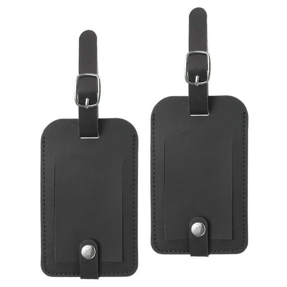Uxcell 2 Pack Luggage Bag Tags, PU Leather Suitcase Name Tags Suitcase Label Travel Accessories, Black