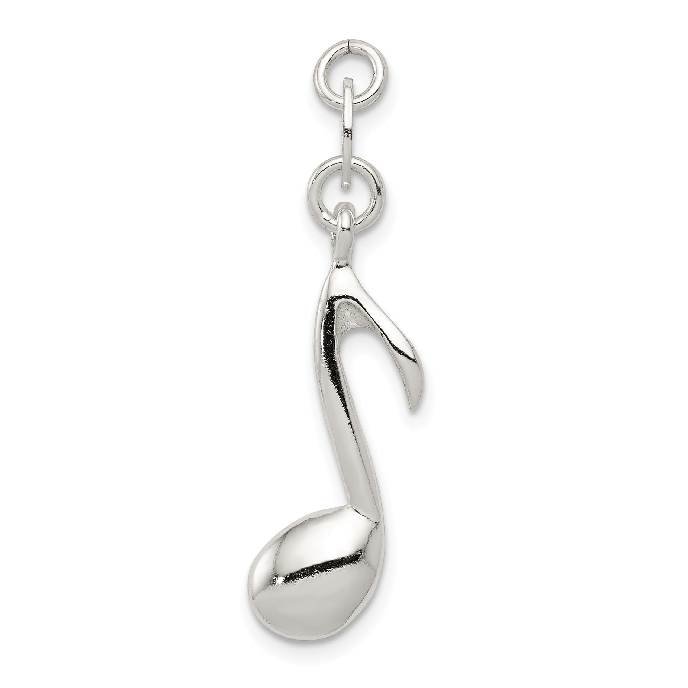 Sterling Silver Musical Note Polished Charm on a Sterling Silver Cable Snake or Ball Chain Necklace
