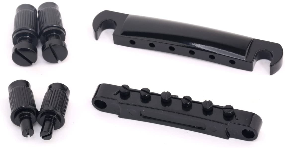 Tune-o-matic Bridge and Tailpiece with Studs Set Fit for ABR-1 Bridge Style Les Paul LP Electric Guitar Replacement Black 