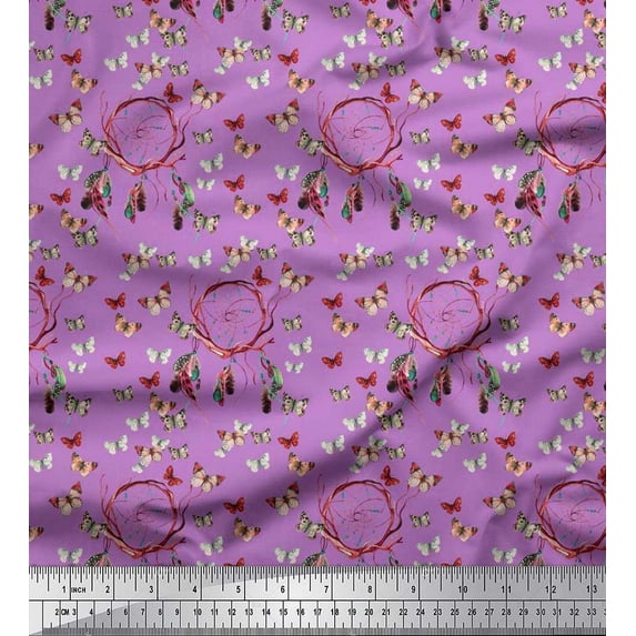 Soimoi Rayon Fabric Dream Catcher & Butterfly Print Fabric by the Yard 42 Inch Wide