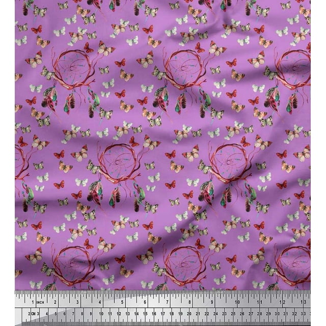 Soimoi Tissu en Crêpe de Rayonne Attrape-Rêves & Tissu Imprimé Papillon 1 Yard 46 Pouces de Large