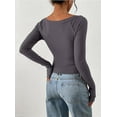 thumbnail image 4 of PRETTYGARDEN Long Sleeve Shirts for Women Fall Ruched Sides Boat Neck Basic Tee Casual Fitted Ribbed Knit Crop Tops, 4 of 6