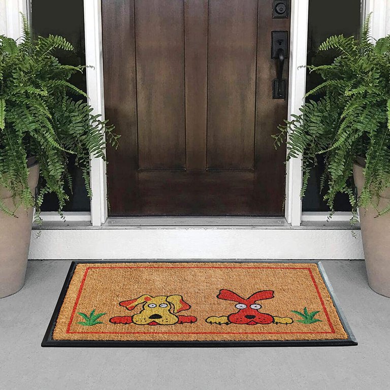 Indoor Outdoor Door Mats Paw-Print Coir-Doormat Non-Slip Durable Welcome  Home