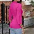 thumbnail image 4 of Women's Mock Turtleneck Slim Fit Top Three-Quarter Sleeve Lightweight Stretchy Pullover Basic Casual Tops for Work to Weekend，Hot Pink S, 4 of 5
