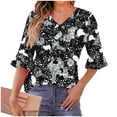 thumbnail image 7 of Cutuoiiu Women's Casual Fashion Graphic V-neck Tshirt Ruffle 3/4 Sleeve Summer Loose Tops Gifts, 7 of 7