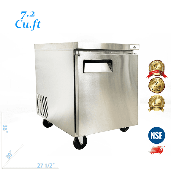 Cooler Depot 28 inch 7.2 cu.ft, 36" heigh Commercial Undercounter  refrigerator, 1 Solid Doors, Stainless steel exterior, NSF certified.