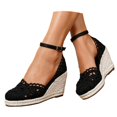 thumbnail image 3 of IWRICH Espadrilles Wedges Sandals for Women Wedge Platform Sandals Closed Toe Ankle Strap Buckle Casual Summer Wedge Heels Black 8.5, 3 of 9