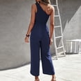 thumbnail image 3 of Vedolay Womens Summer One Shoulder High Waist Solid Color Casual Loose Jumpsuit,Navy M, 3 of 5