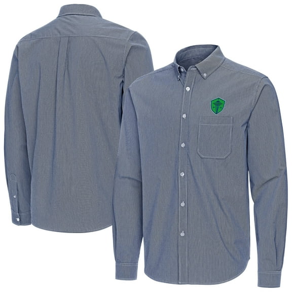 Men's Antigua Navy Seattle Sounders FC Porter Woven Tri-Blend Long Sleeve Button-Down Shirt