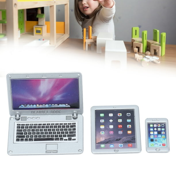 Mini computadora portátil para casa de muñecas, 3 piezas, mini computadora portátil para casa de muñecas, accesorios para casa de muñecas, mini computadora portátil, tableta, tecnología innovadora