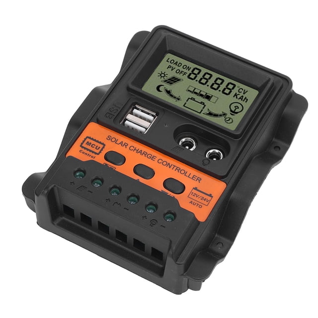 Solar Controller, PWM Solar Panel Controller with Dual USB Ports Battery Intelligent Regulator for Off Grid Systems