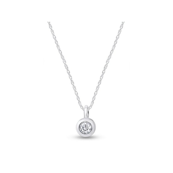 0.05Cttw AFFY Bezel Set White Natural Round Cut Diamond Classic Solitaire Pendant 16 in Necklace In 10K White Gold Jewelry For Womens Ladies (H-I Color, I2-I3 Clarity)