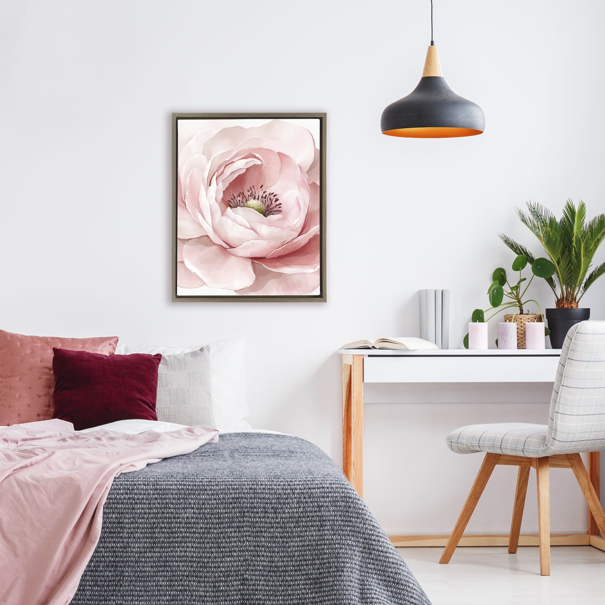 Fresh Rosy Close Up Petals Brown Framed Floater Canvas Wall Art, design by Christine Simpson Art