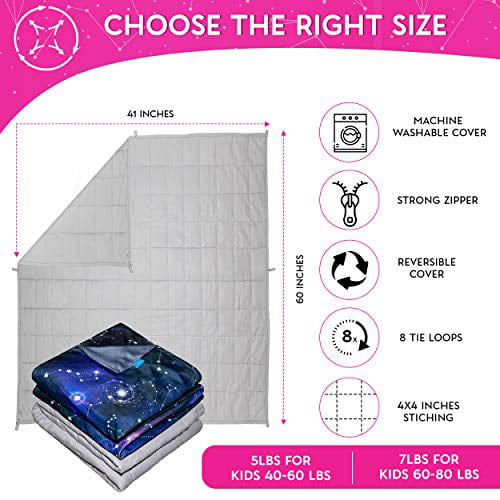 Cooling Heavy 100/% Cotton Kids Weighted Blanket Lalaby Weighted Blanket for Kids Washable Cover 7lbs - Bamboo and Minky Reversible Cover 41x60 for a Child 60-80 lbs Galaxy Print