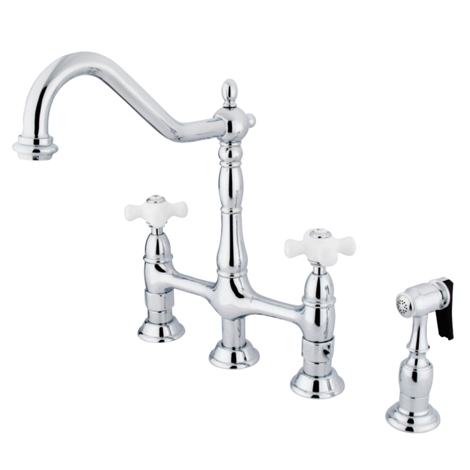 Kingston Brass KS1271PXBS Heritage Bridge Kitchen Faucet with Brass