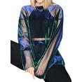 thumbnail image 2 of Douhoow Women Shiny Sheer Mesh See Through Tops Summer Loose Blouse Long Sleeve Cover ups, 2 of 7