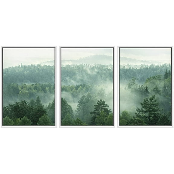 wall26 Framed Canvas Print Wall Art Set Aerial View Mist Forest Tree Mountain Nature Wilderness Photography Realism Rustic Landscape Colorful Cool for Living Room, Bedroom, Office - 24"x36"