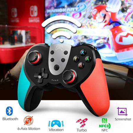 Wireless Pro Controller for Nintendo Switch/Switch OLED/Switch Lite, TERIOS Switch Remote Gamepad with Precise Joystick/Dual Vibration Motors/3 Turbo Speed/Wake-up Function(Blue/Red)