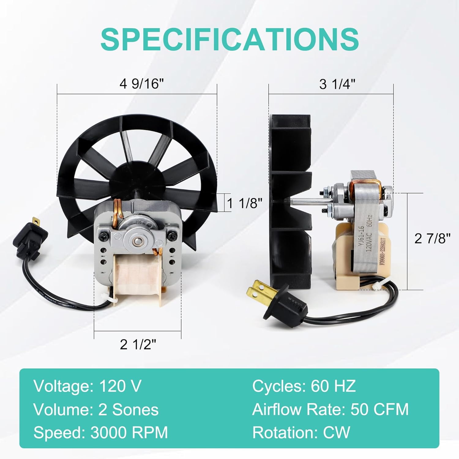 S97012026 Fan, 696N-R02 B Unit Motor for Broan 688-K, 688-J, 688-H, 688-G, 663-H, 663-G, 663, 688, 688K, Nutone 695-R02 B, 695-R03 B, 696N-R01 B Bathroom Exhaust Fan Replacement Motor, 50CFM