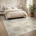 thumbnail image 3 of ODIKA 8'x10' Washable Area Rug Distressed Pink Scroll Border Faded Bouquet Motif Botanical Vintage Flowing for King Size Bedroom Under Bed, Master Suite, Non-Shedding, Easy Care, 3 of 7