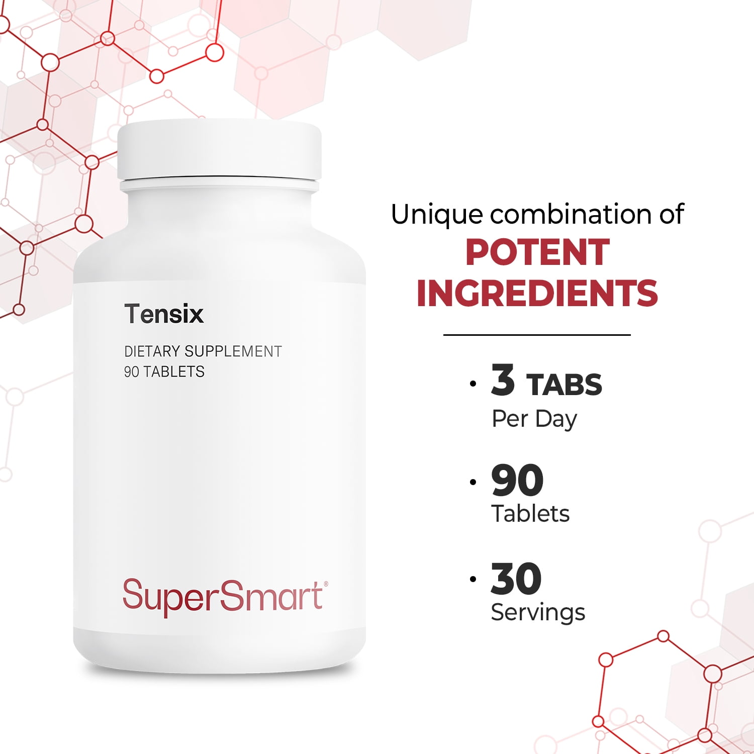SuperSmart Tensix (Advanced Formula) - with Hawthorn Extract, Potassium, Fish Peptides - Synergistic Action Supplement | Non-GMO & Gluten Free - 90 Tablets