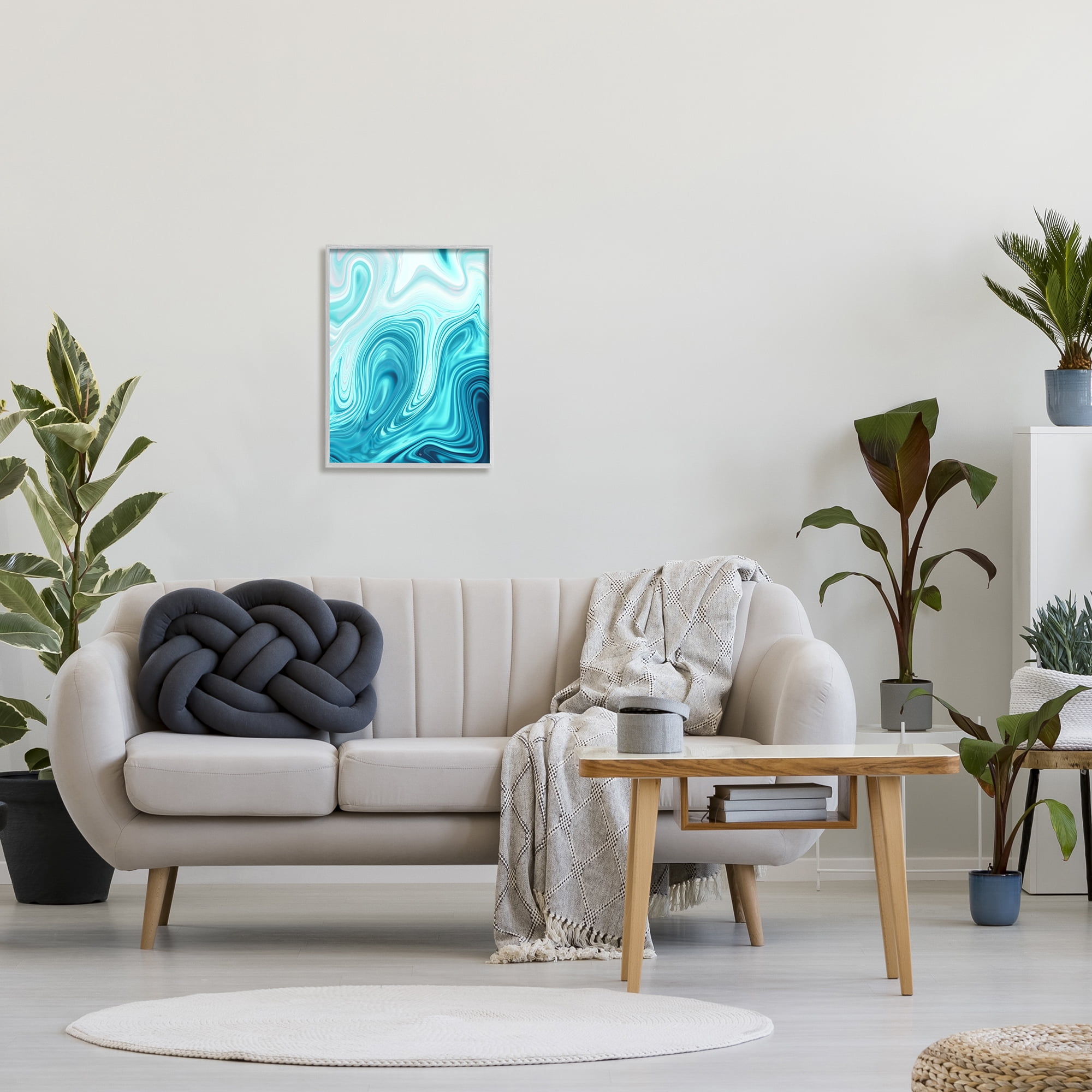 Stupell Industries Blue Abstract Ripples Abstract Painting Gray Framed Art Print Wall Art, 16 x 20