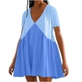 thumbnail image 1 of Robe à Col en V pour Femmes, Robe à Blocs de Couleur Longueur Genou, Robe Décontractée Sans Manches pour Femmes, Robe d'Été Résistante aux Plis, 1 of 5