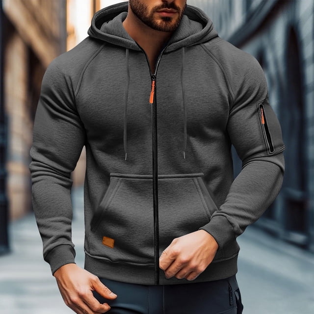 Ceisia Men's Oversize Hooded Full-Zip Color-Accent Fleece Hooded Jacket Gift