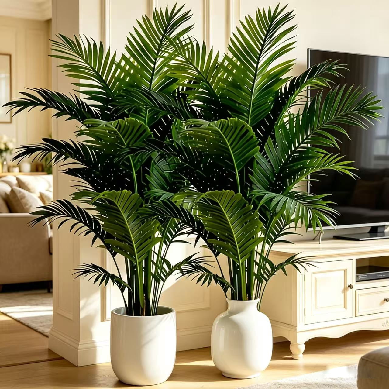 4 Pack 35.5in Artificial Areca Palm Trees, 24 Leaves Faux Tropical Palm Plants No Pot, UV Resistant Fake Floor Plants for Indoor Outdoor Home Office Living Room Decor