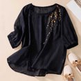 thumbnail image 2 of JGGSPWM Women Loose Cotton Linen Short Sleeve Mexican Embroidered Vintage Peasant Tops Summer Tees Shirts Blouses Black L, 2 of 6