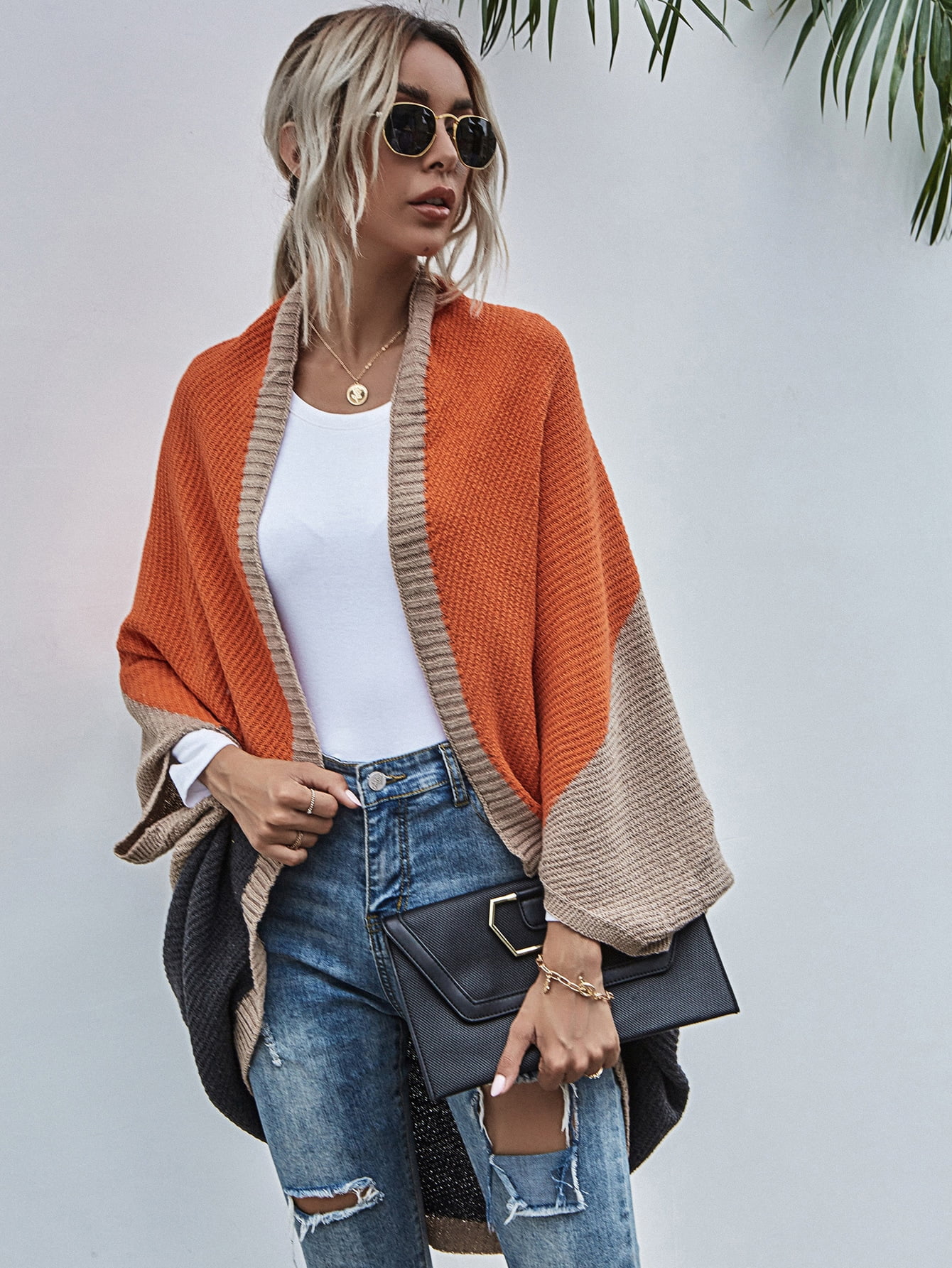 Multicolor Colorblock Dolman Sleeve 
