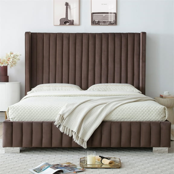 Jeffrey King Size Velvet Upholstered Bed Frame in Black