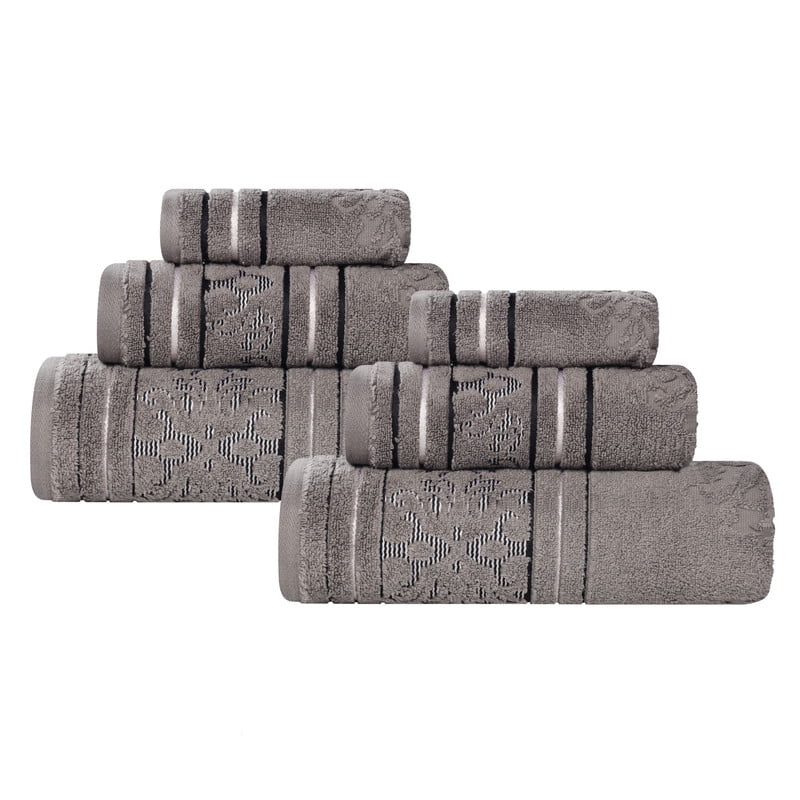 Superior Sadie Zero Twist Cotton 6 Piece Jacquard Towel Set, Ultra Soft Towels, Charcoal