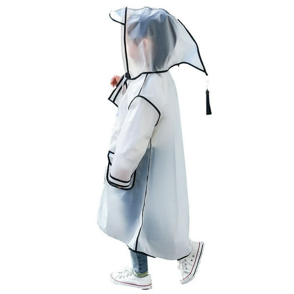 LHWEN Kids EVA Rain Poncho Transparent Hooded Raincoat Jacket for Boys and Girls Reusable Lightweight Portable Rainwear with Tassel Hood Outdoor Travel School Hiking Emergency Rainy Day Gear