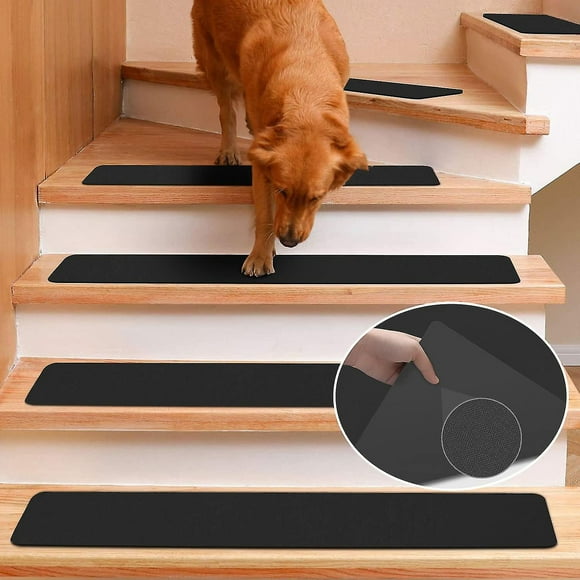 Rubber Stair Treads Carpet Non Slip, Black Stair Rugs For Wooden Steps, Reusable Carpet Stairs Runner, Machine Washable Stair Mats Covers, Black (30"x